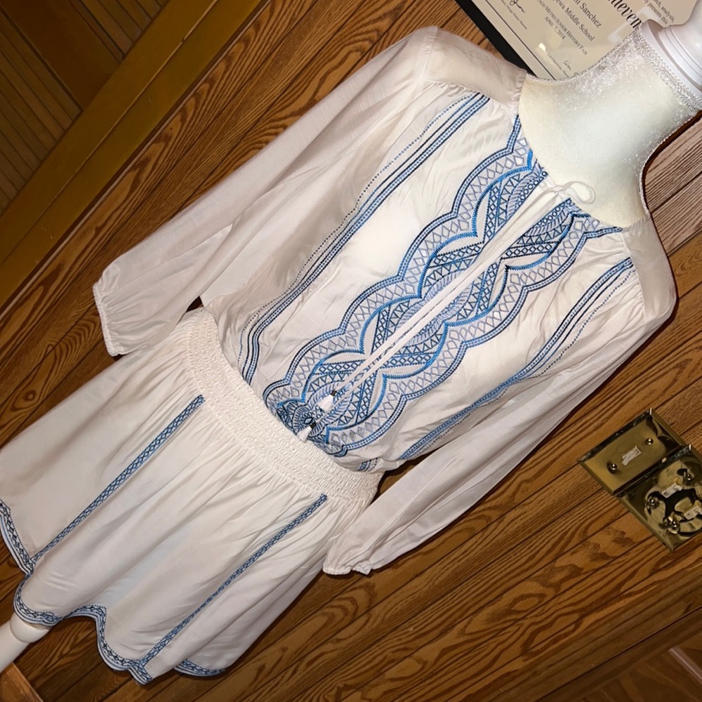 Embroidered Blouson Minidress In white.